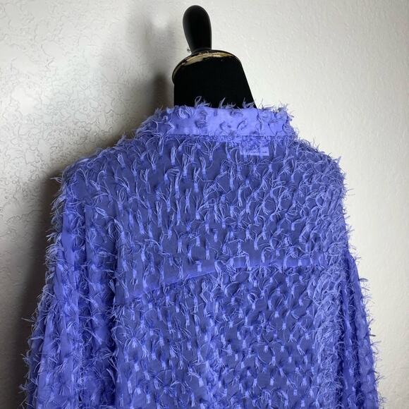 ASOS Design purple blue fringe feather sheer button down top size US 14 - Picture 11 of 14